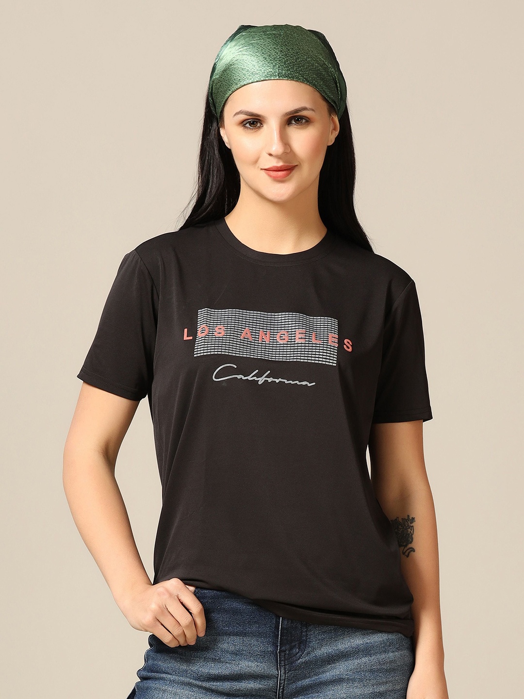 

TAGDO Women Typography Printed Round Neck T-Shirt, Black