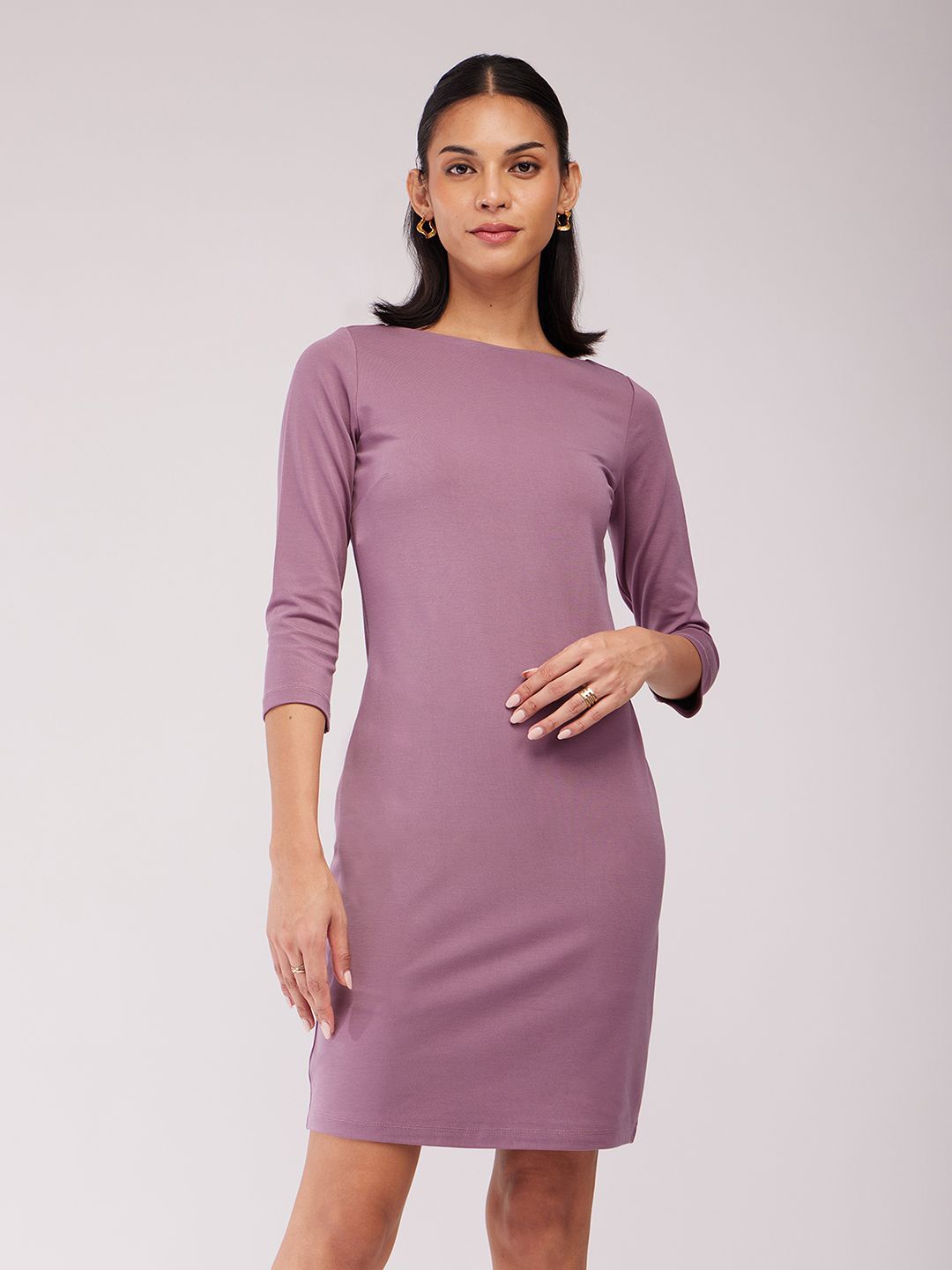 

FableStreet Boat Neck Sheath Dress, Mauve