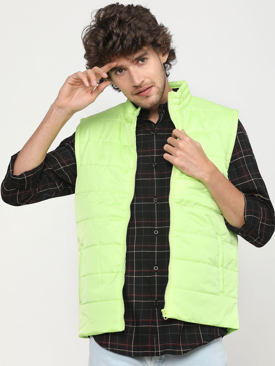 

HIGHLANDER Men Colourblocked Crop Padded Jacket, Green