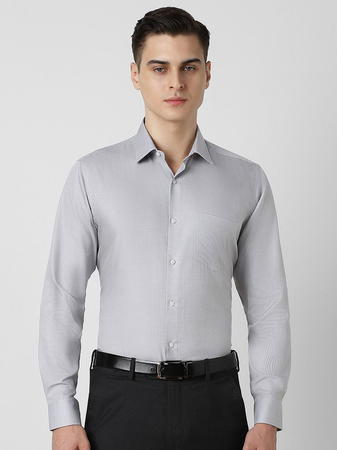 

Van Heusen Men Spread Collar Striped Cotton Formal Shirt, Grey