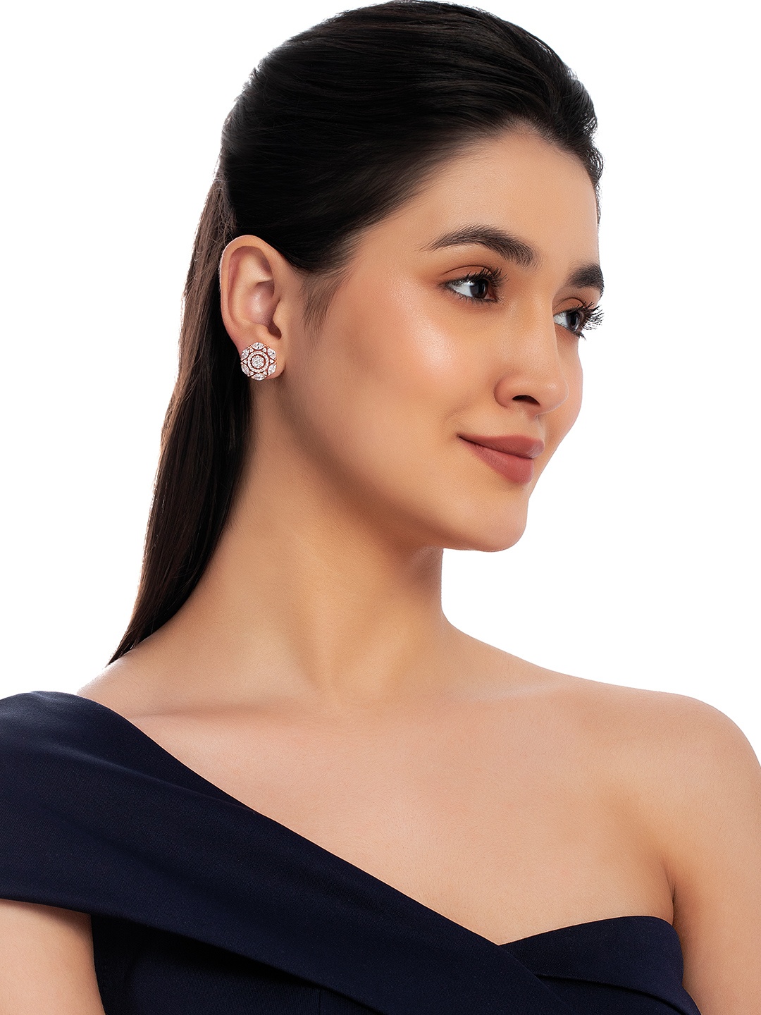 

Kushal's Fashion Jewellery Rose Gold-Plated Contemporary Studs Earrings, White