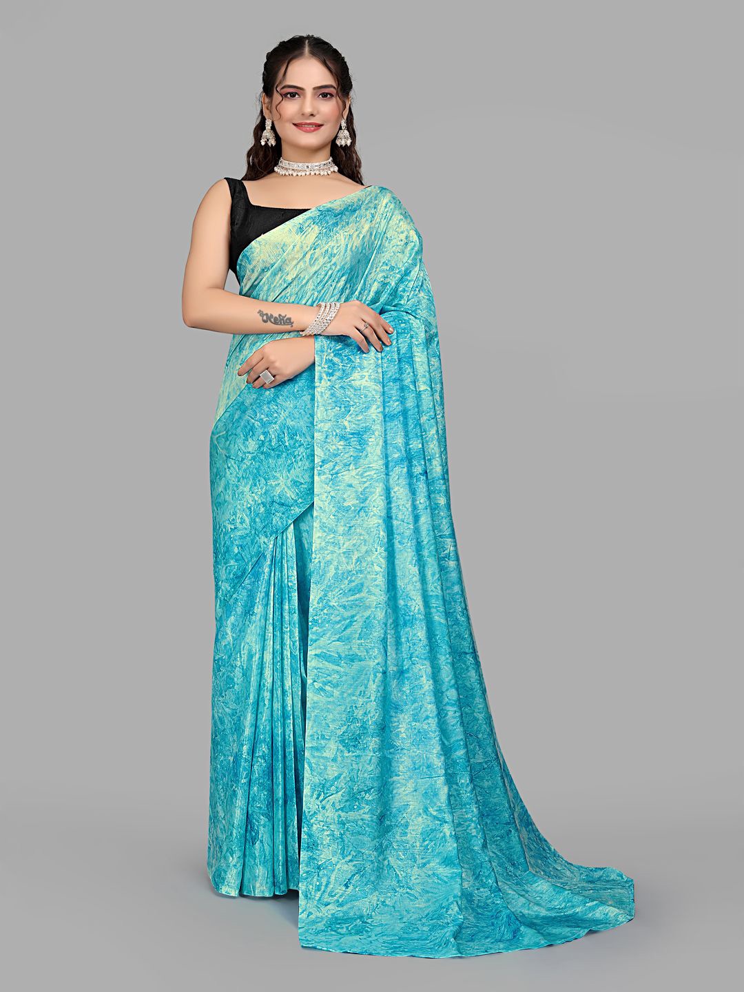 

Pionex Printed Abstract Ready to Wear Saree, Blue