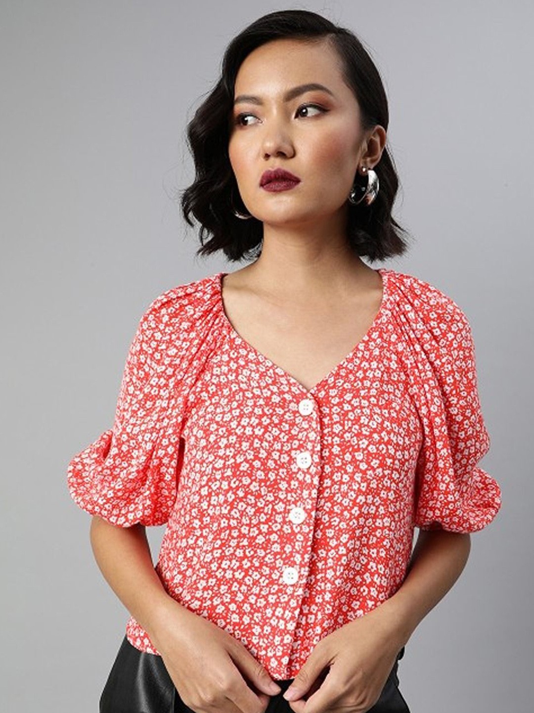 

Sera Women Floral Printed V-Neck Top, Orange