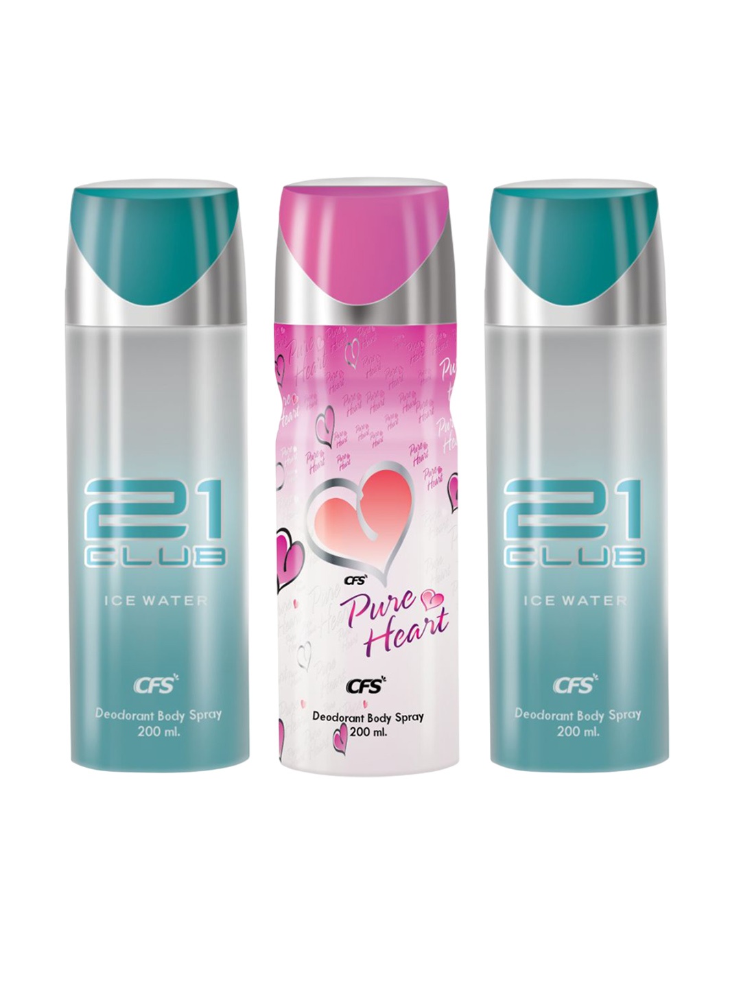 

CFS Set Of 3 21 Club & Pure Heart Long Lasting Deodorant Body Spray - 200ml Each, Blue