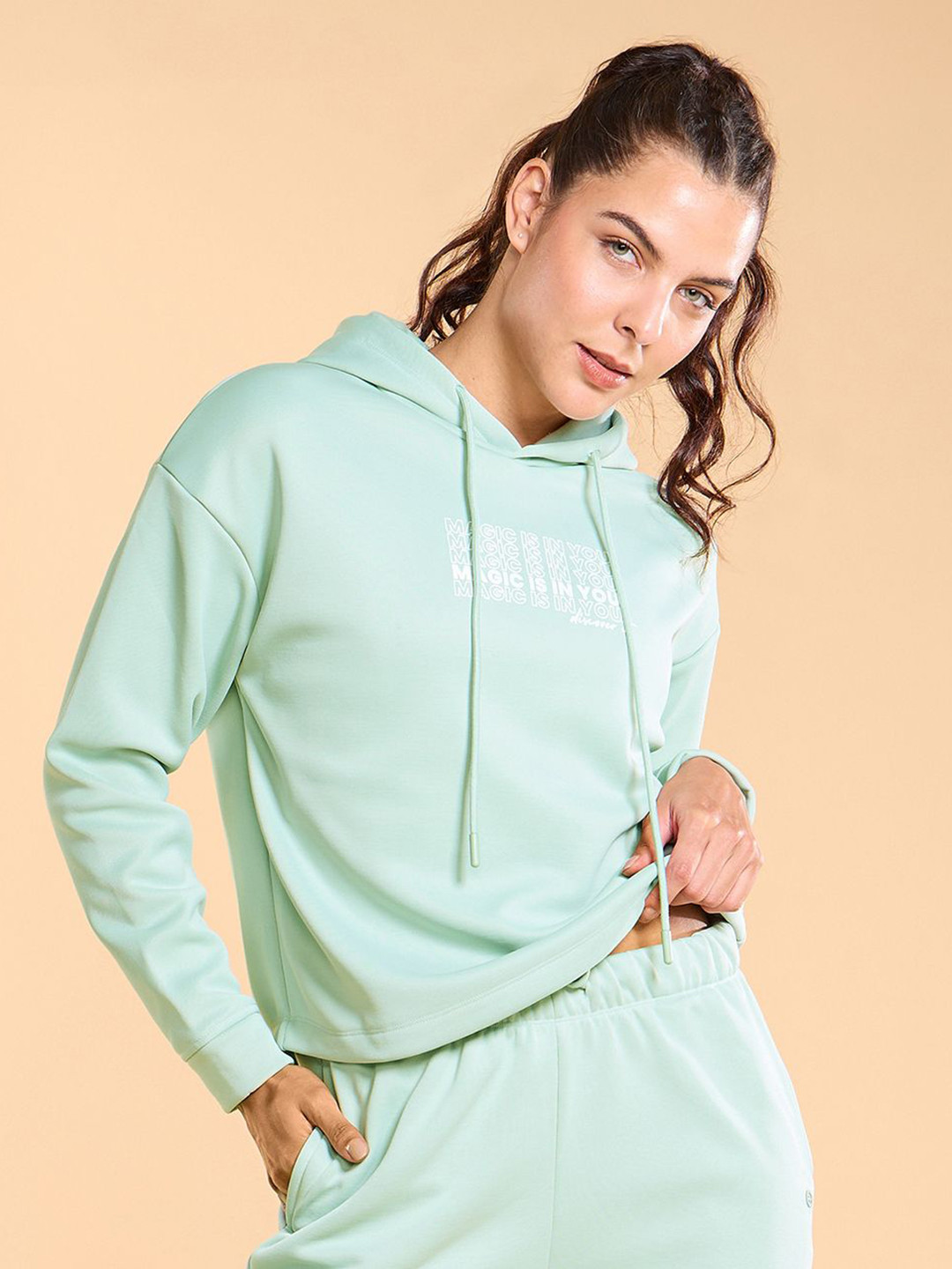 

Enamor Relaxed Fit Crop Hooded Fleece Sweatshirt A905, Green