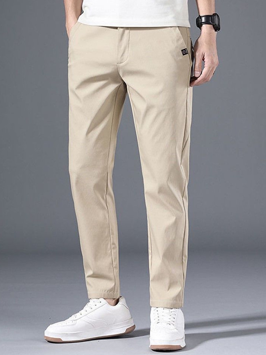 

StyleCast Men Mid-Rise Regular Fit Chinos Trousers, Khaki