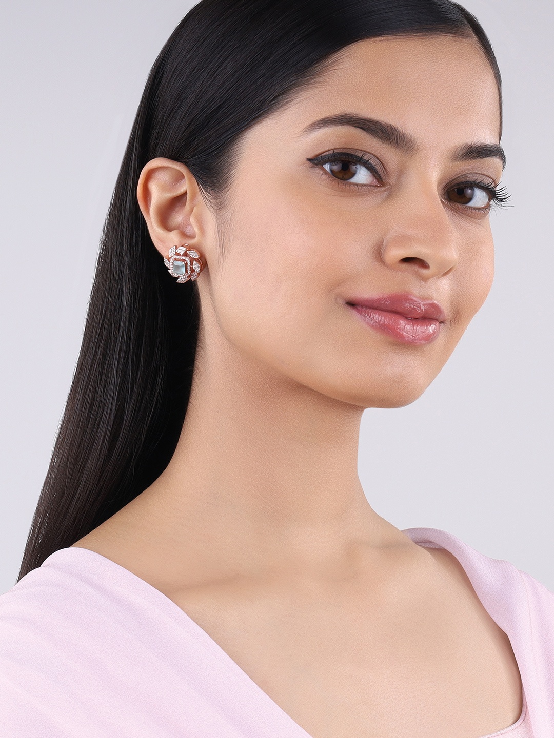 

Kushal's Fashion Jewellery Rose Gold-Plated Zircon Studded Stud Earrings