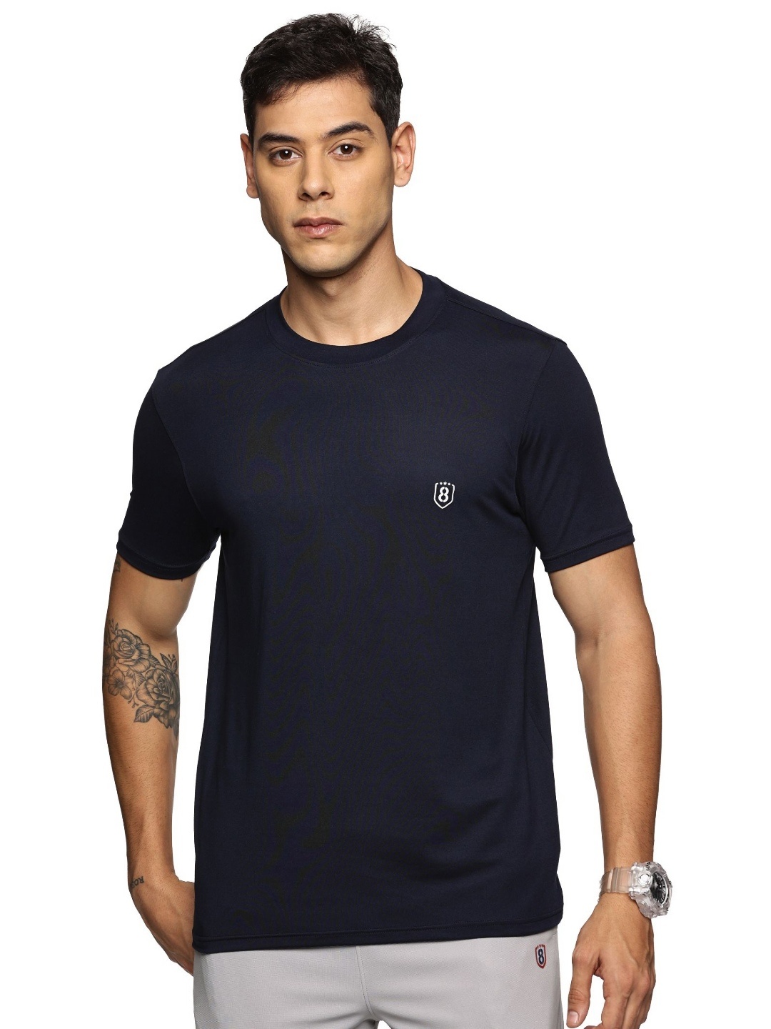 

DOMIN8 Men Stretchable Cotton Round Neck T-Shirt, Navy blue