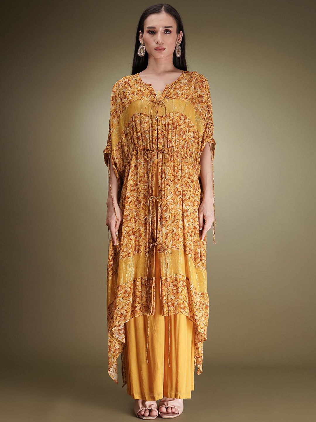 

Breathe by Aakanksha Singh Floral Printed Silk Georgette Tunic With Palazzo, Mustard