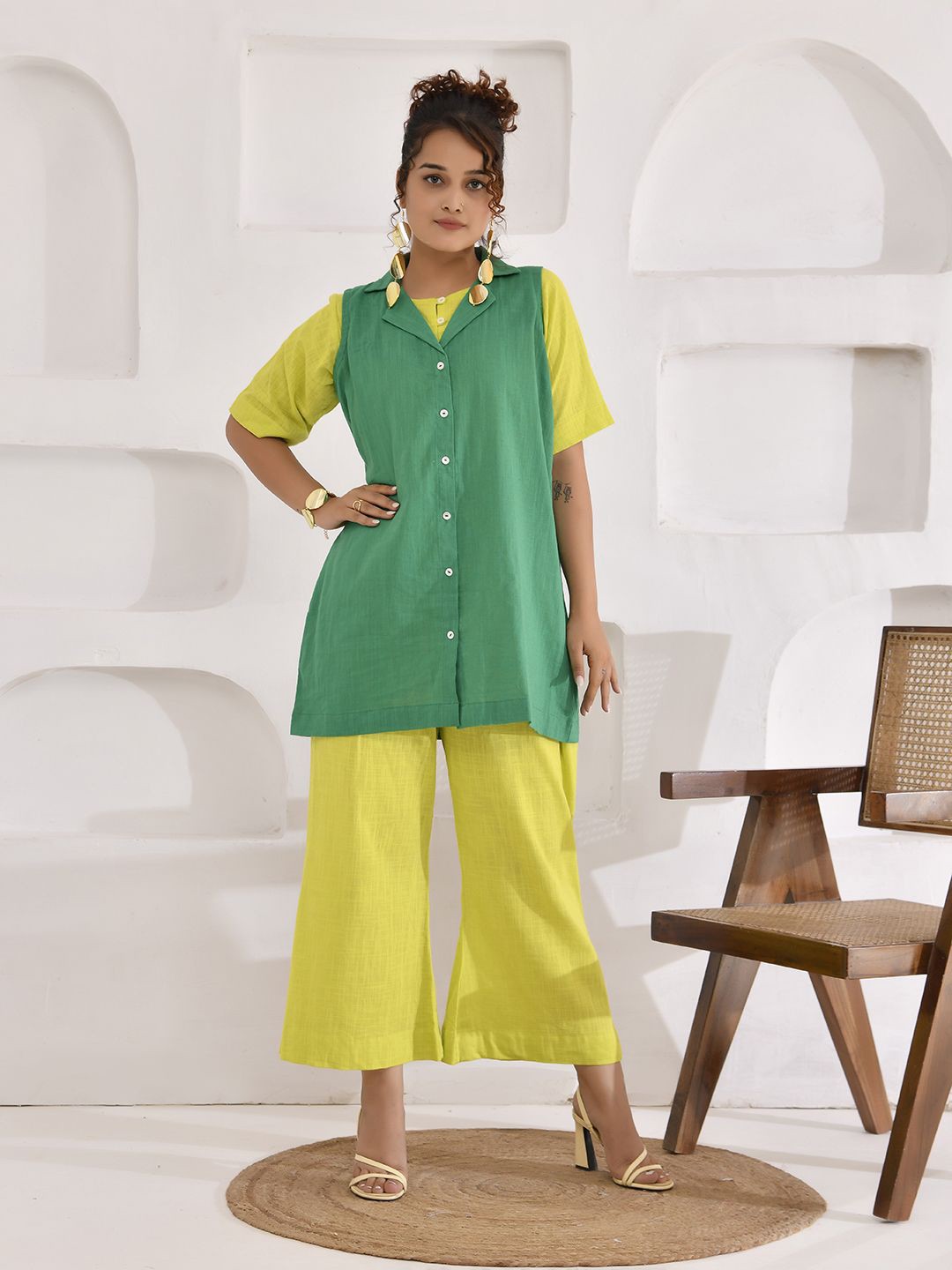 

THE SAFFRON SAGA Solid Casual A-Line Above Knee Dress, Lime green
