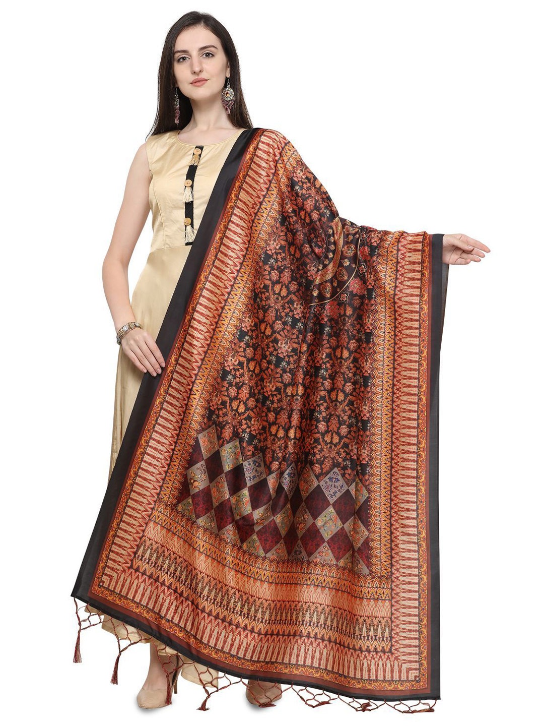 

Kaizen TEXO FAB Ethnic Motifs Printed Silk Dupatta, Red