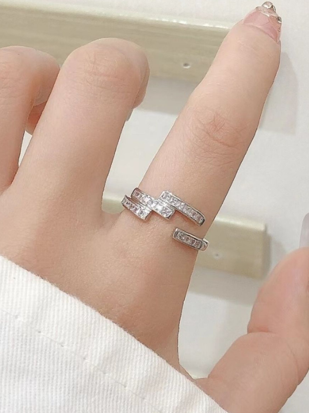 

SALTY Silver-Plated Stone Studded Finger Ring