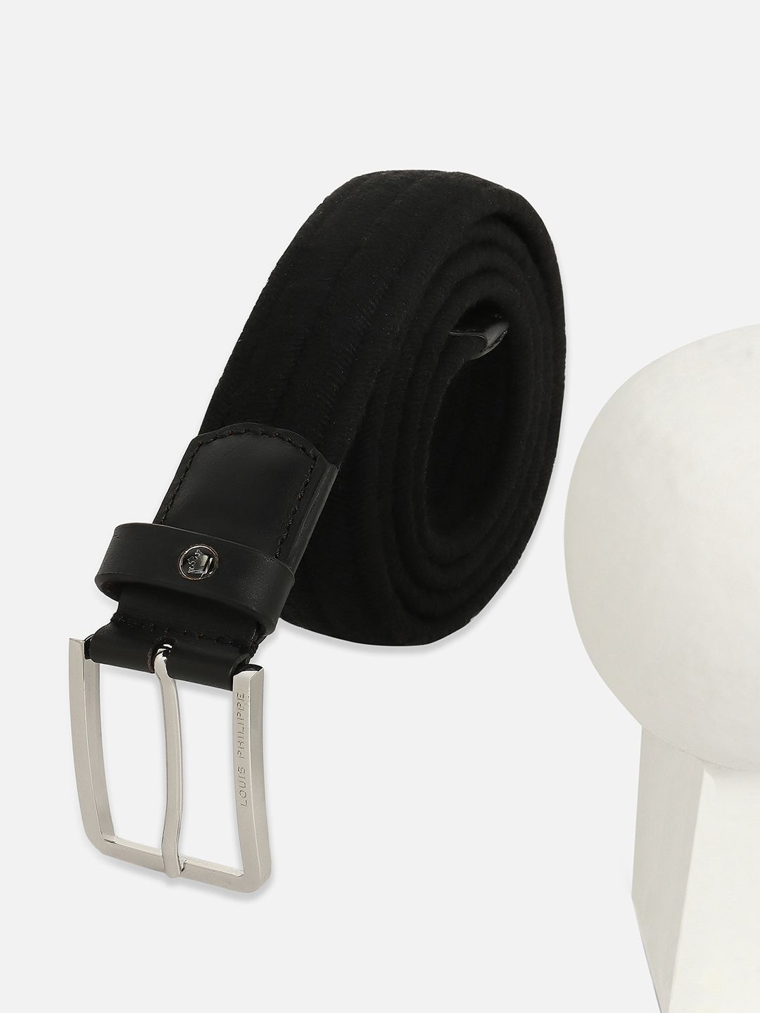 

Louis Philippe Sport Men Textured Tang Closure Leather Casual Belt, Black