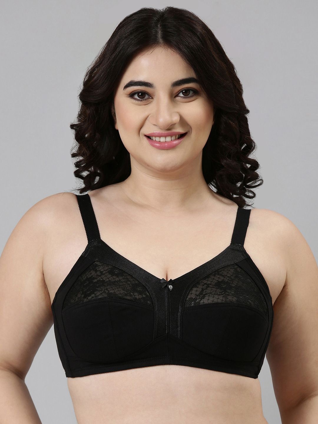 

Enamor Non Padded Wirefree Full Coverage Super Contouring M-Frame Full Support Bra A014, Black