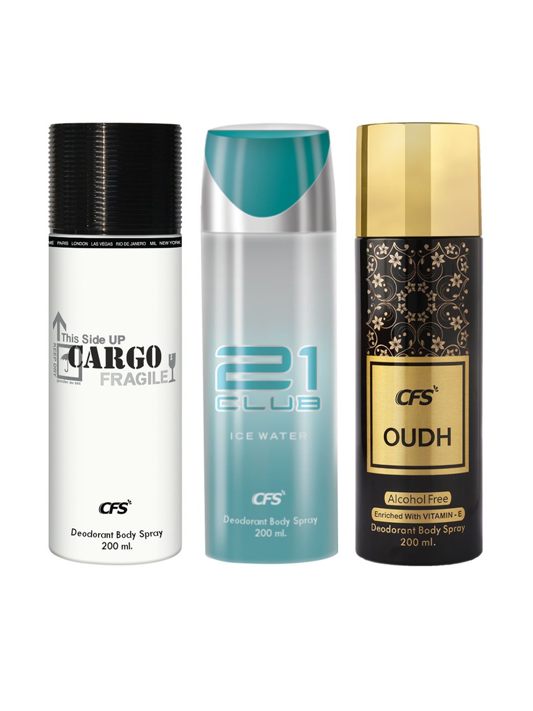 

CFS Cargo Fragile 21 Club Oudh Set Of 3 Last Longer Deodorants-200ml Each, Blue