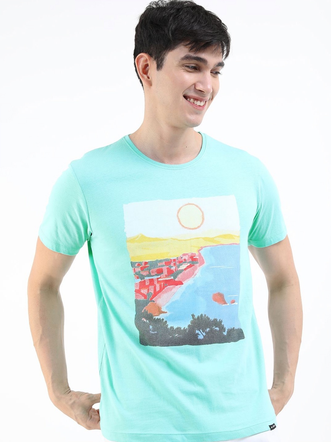 

HIGHLANDER Men Printed Raw Edge Slim Fit T-shirt, Blue