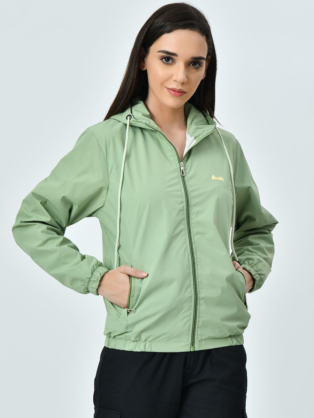 

SMSHOPMORE Women Lightweight Running Bomber with Patchwork Jacket, Green