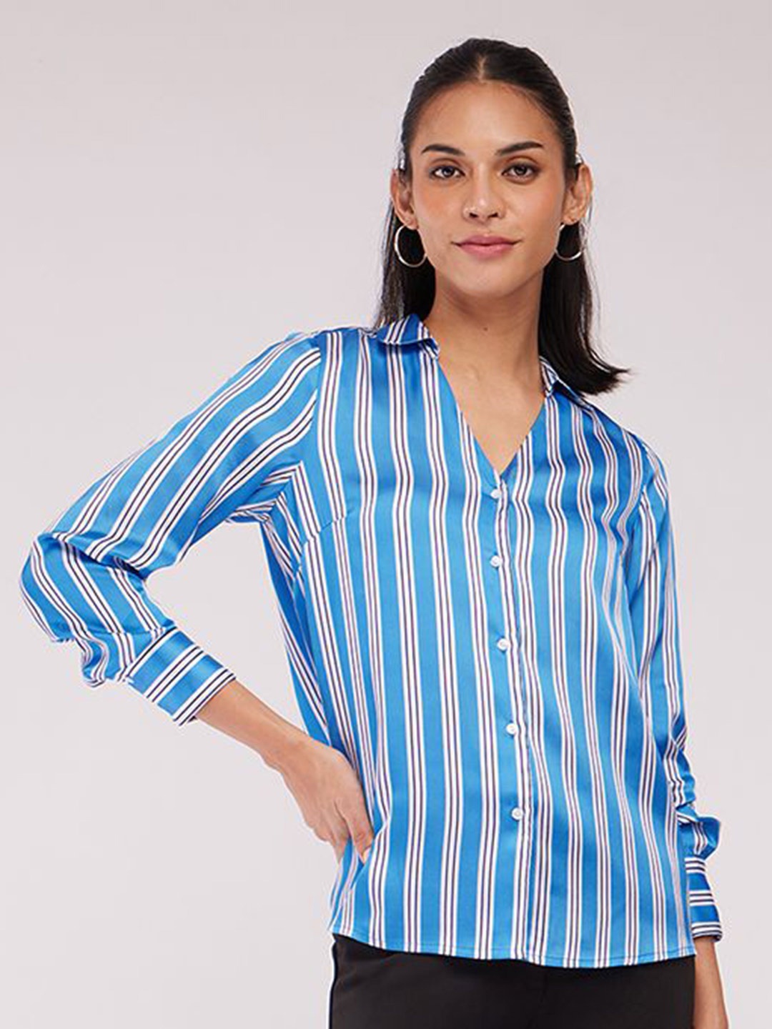 

FableStreet Women Striped Opaque Casual Shirt, Blue