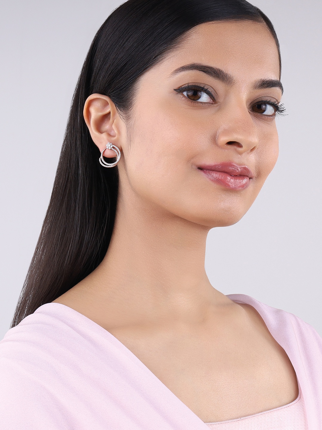 

Kushal's Fashion Jewellery Rose Gold-Plated Zircon Studded Stud Earrings