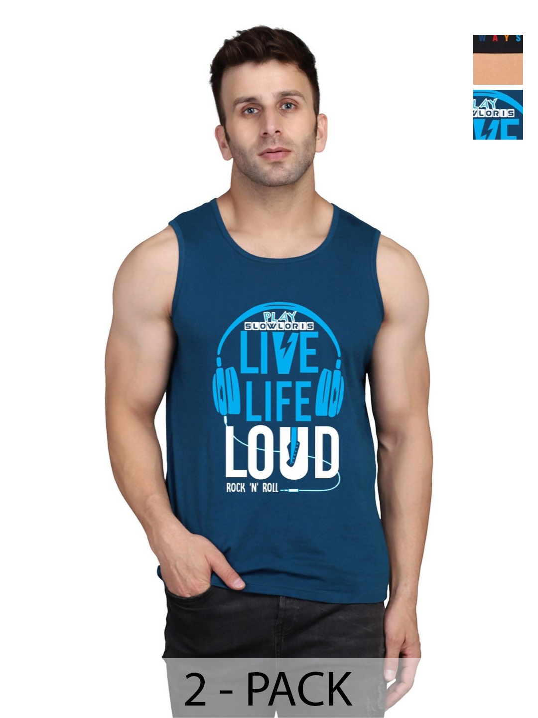 

SLOWLORIS Men Pack Of 2 Typography Printed Round Neck Cotton Slim Fit T-Shirts, Teal