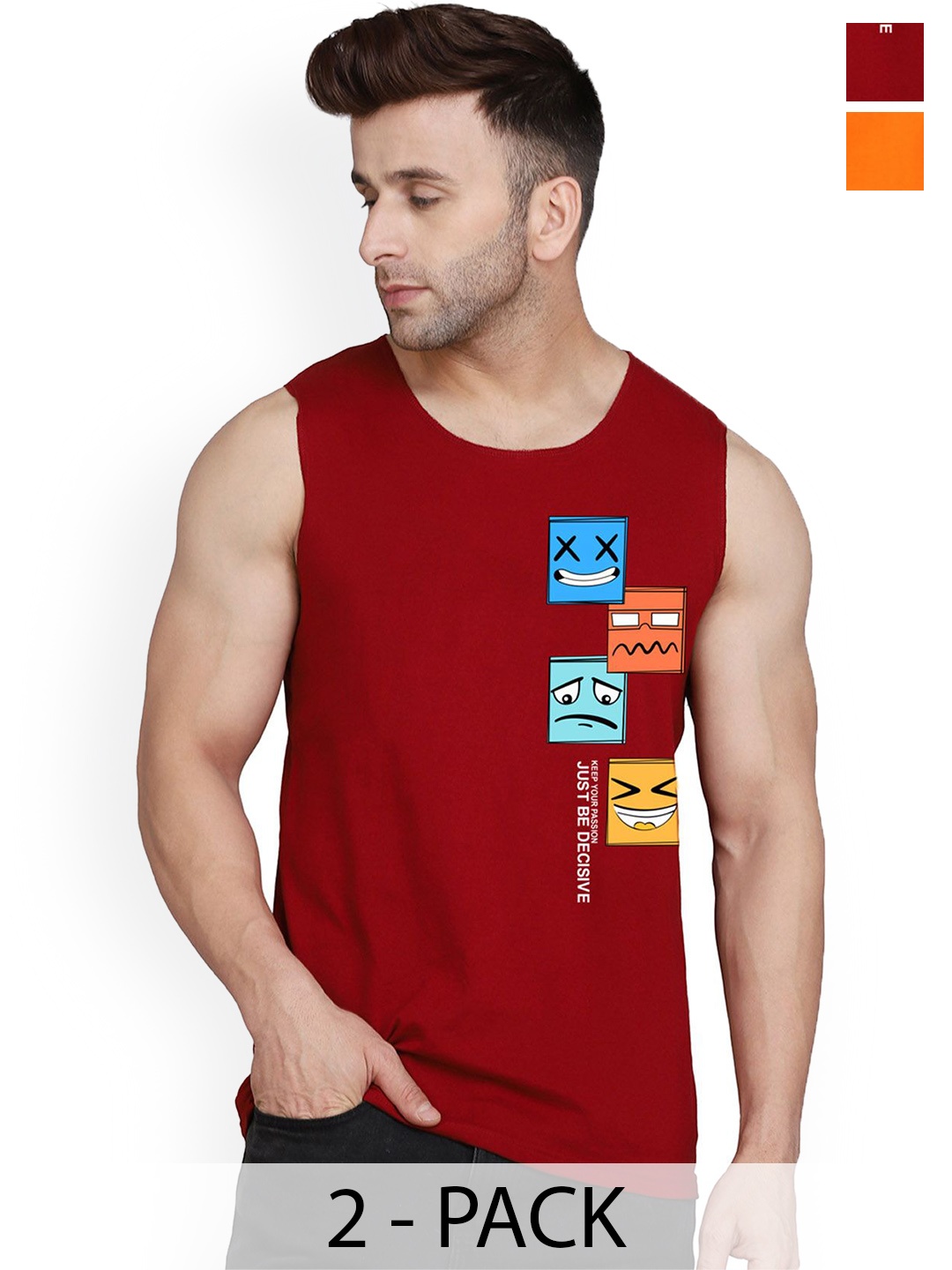 

SLOWLORIS Pack Of 2 Printed Innerwear Vests, Orange