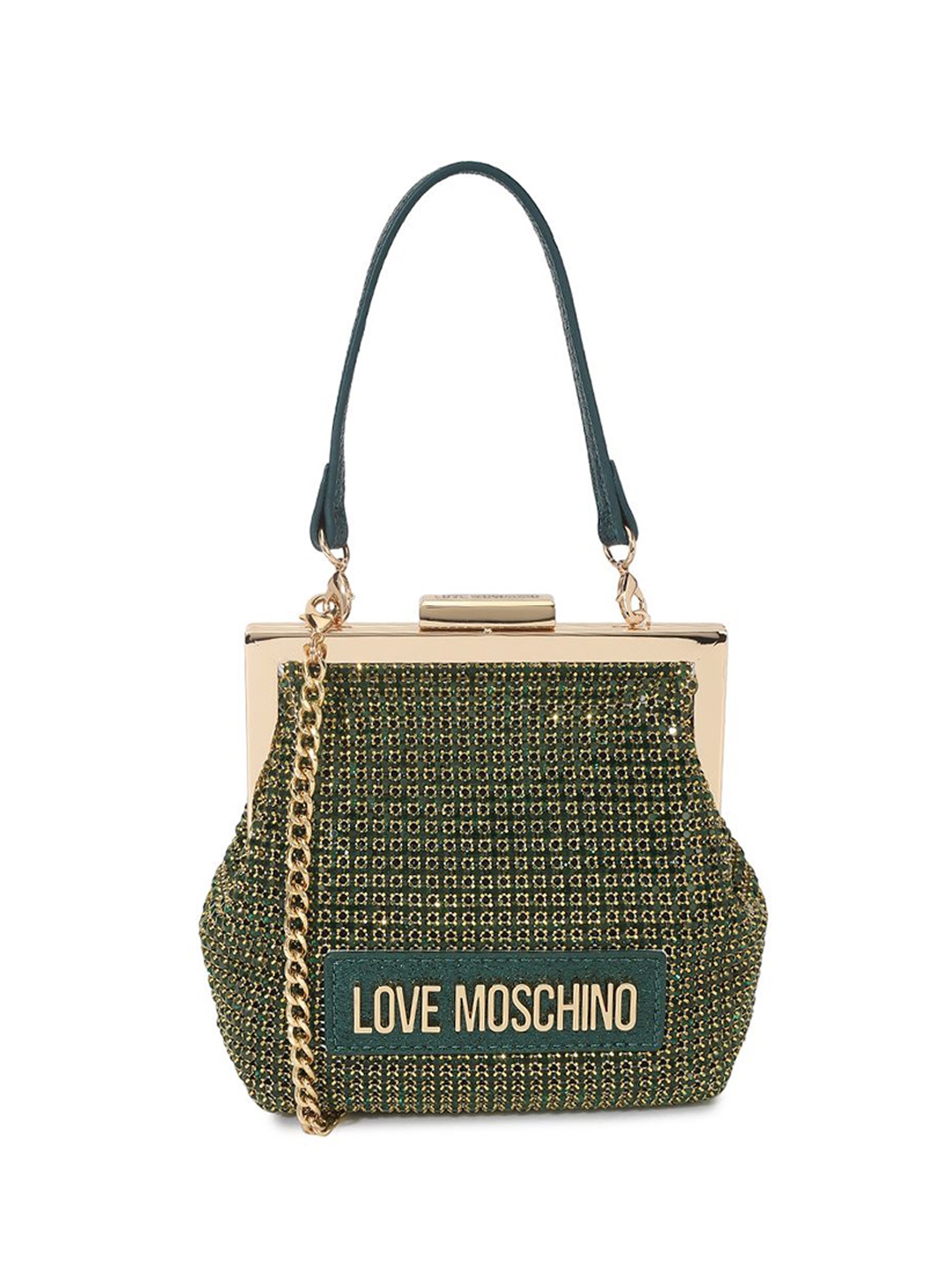 

LOVE MOSCHINO Colourblocked PU Structured Handheld Bag, Green