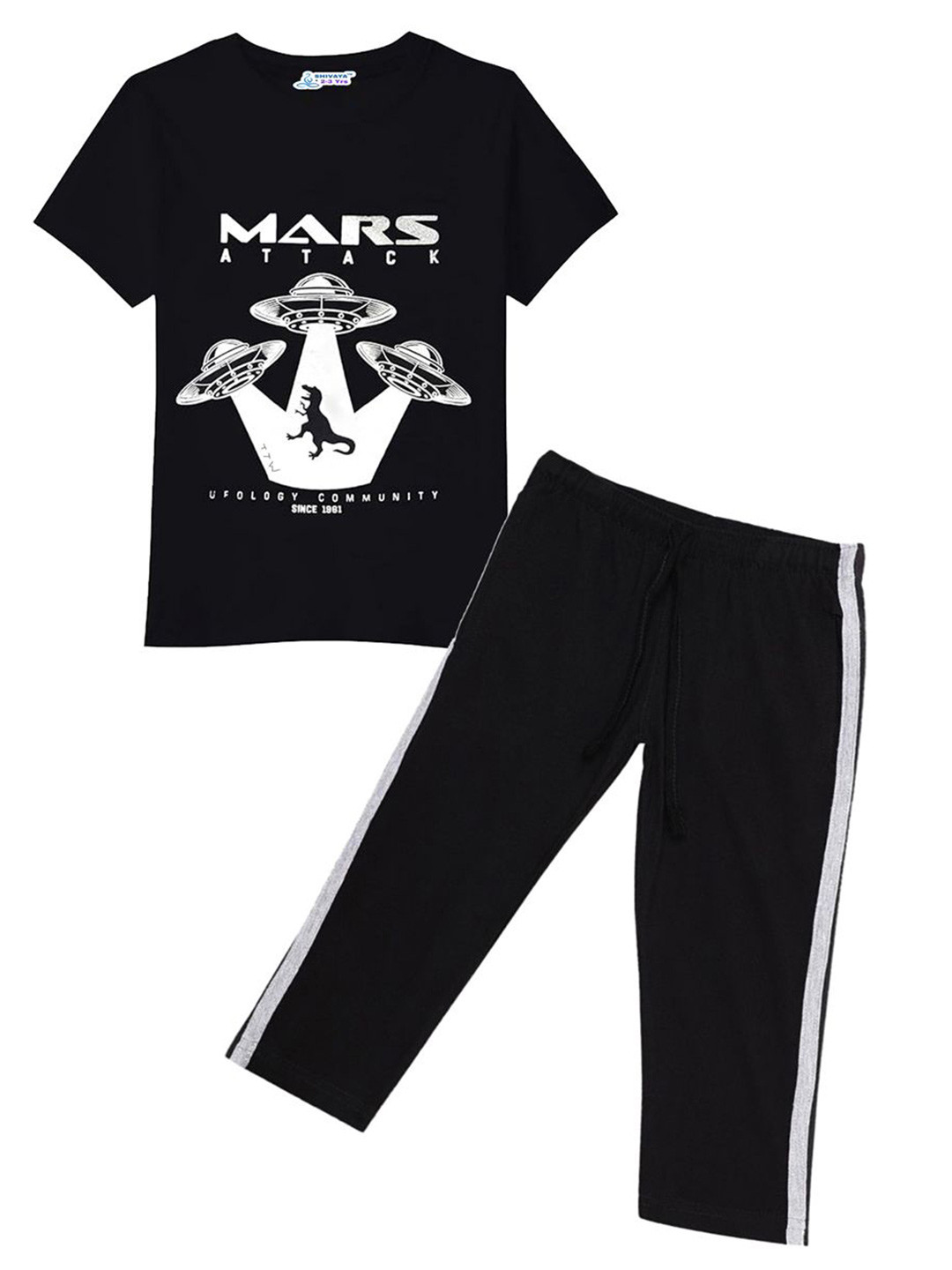 

BAESD Unisex Kids Graphic Printed Casual T-shirt With Trousers, Black