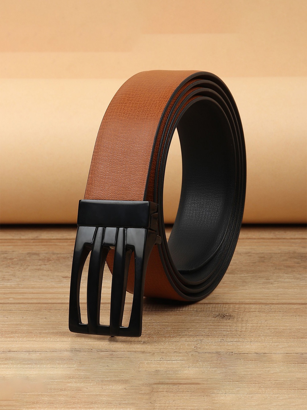 

WINSOME DEAL Men Push Pin Closure Textured Formal Belt, Tan