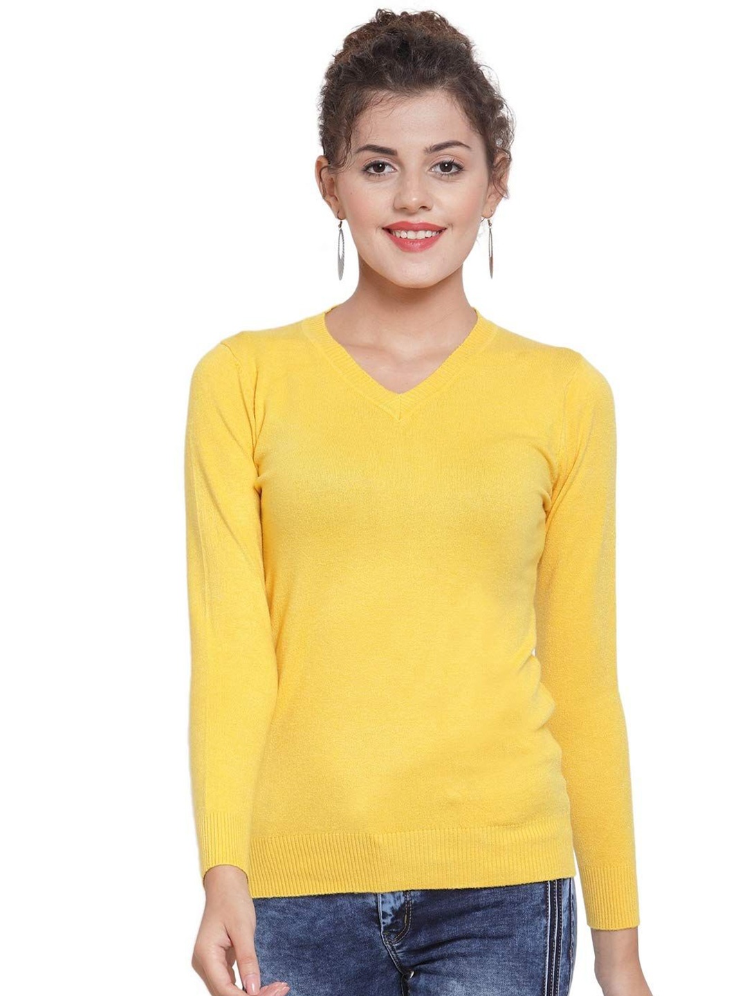 

Global Republic Women Solid V-Neck Top, Yellow