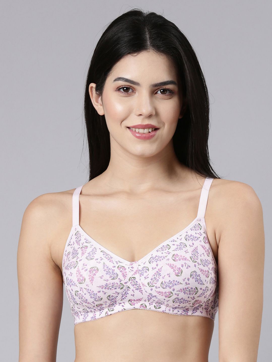 

Enamor Non Padded Wirefree High Coverage Stretch Cotton Everyday Bra A042, Pink