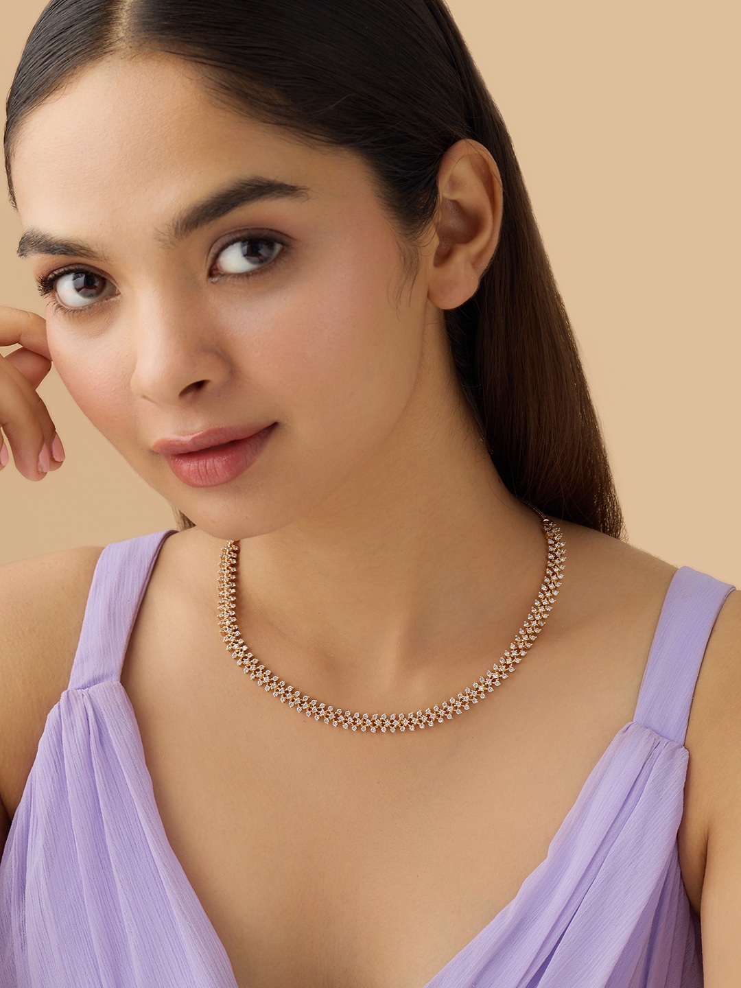 

Kushal's Fashion Jewellery Gold-Plated Cubic Zirconia Stones Studded Necklace