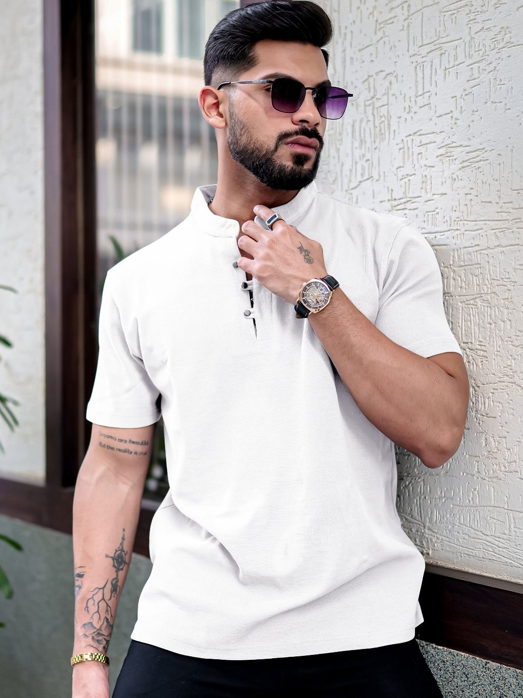 

Maniac Men Henley Neck Pockets T-shirt, White