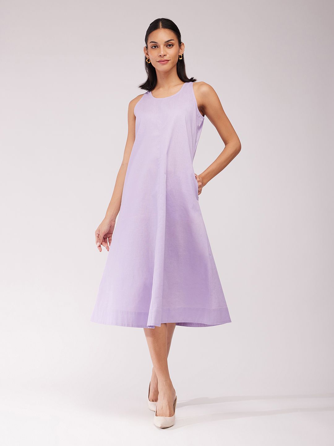 

FableStreet Cotton A-Line Midi Dress, Purple