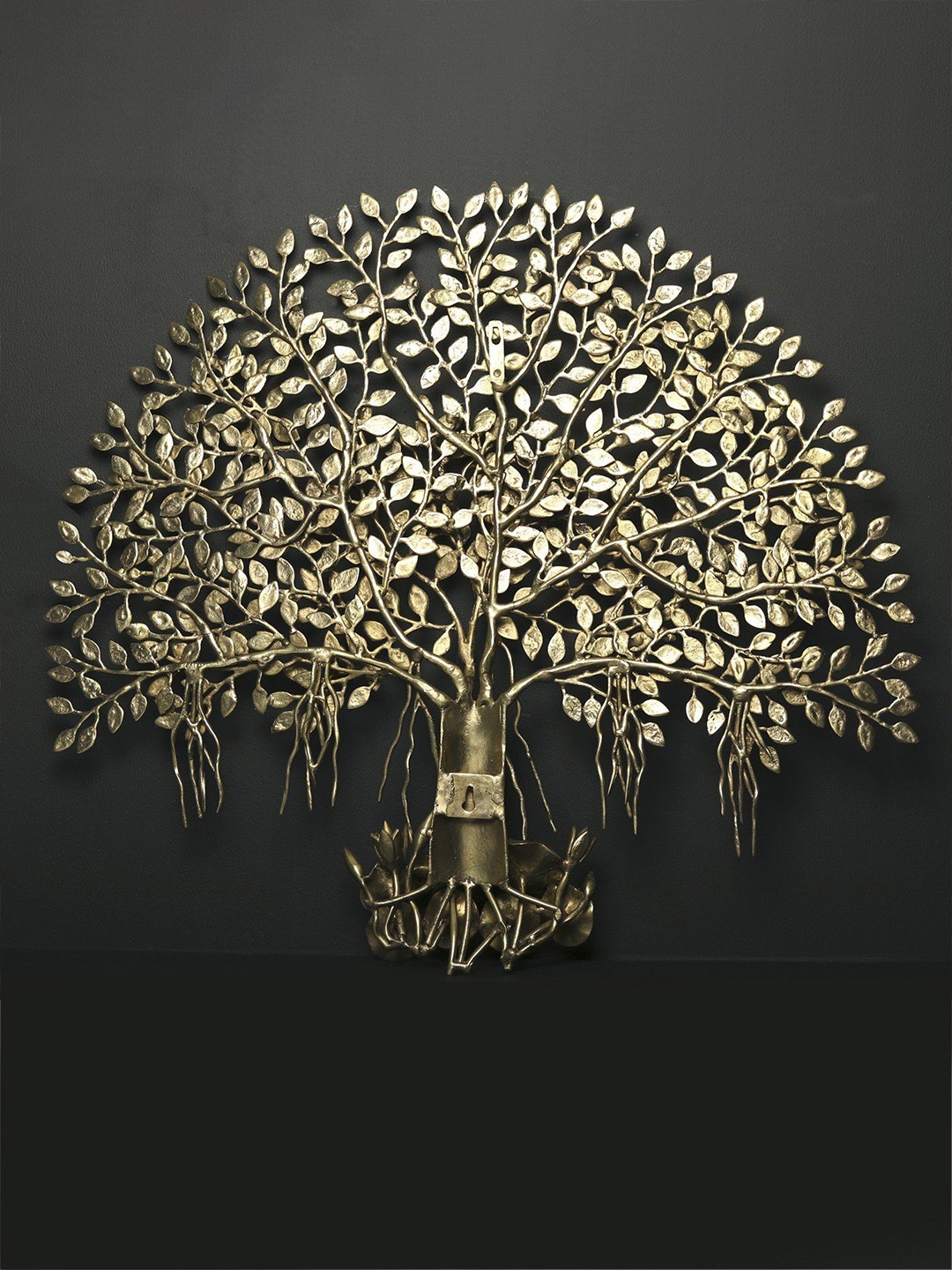 

Exotic India Brass Tree of Life with Perched Birds Wall Decor, Gold