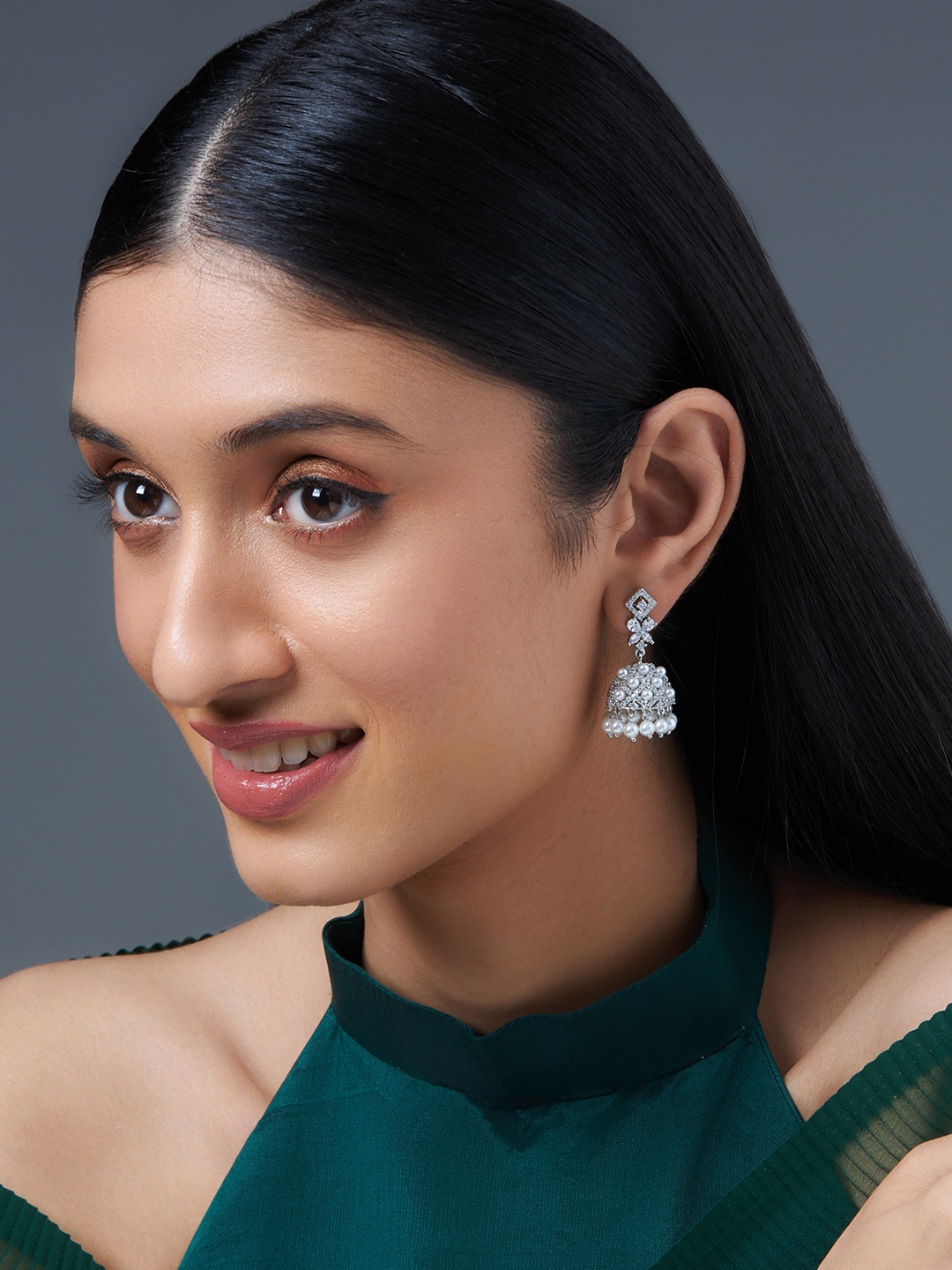 

Kushal's Fashion Jewellery Silver-Plated Contemporary Jhumkas