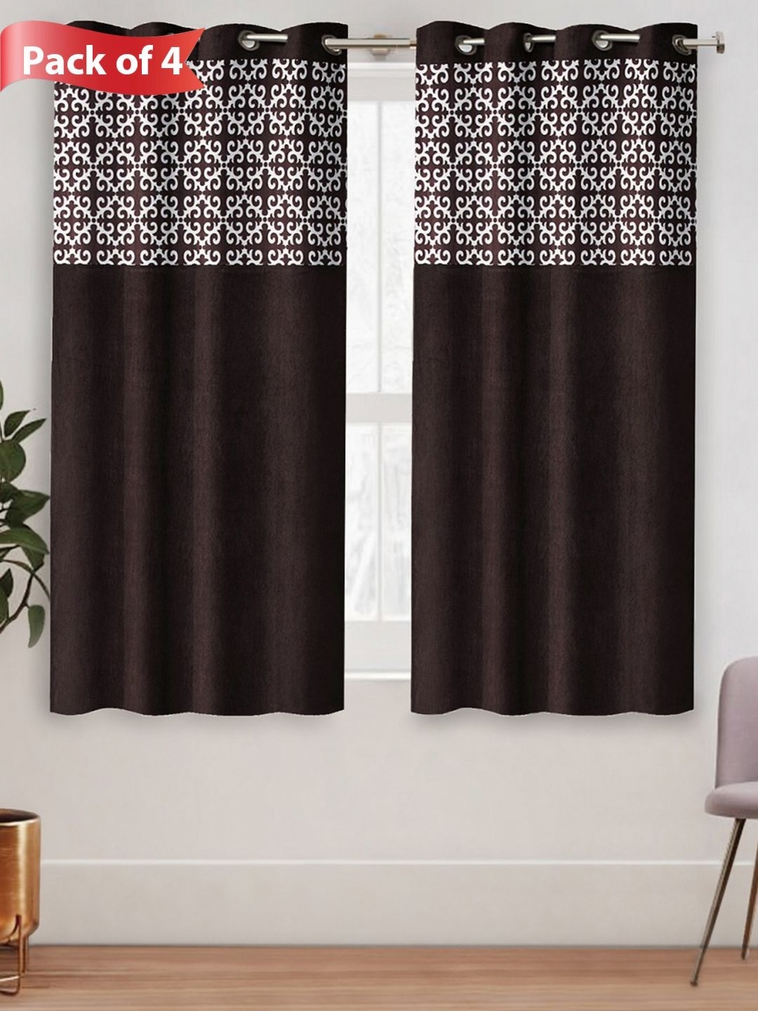 

Aura Brown & White Set of 4 Ethnic Motifs Room Darkening Window Curtains
