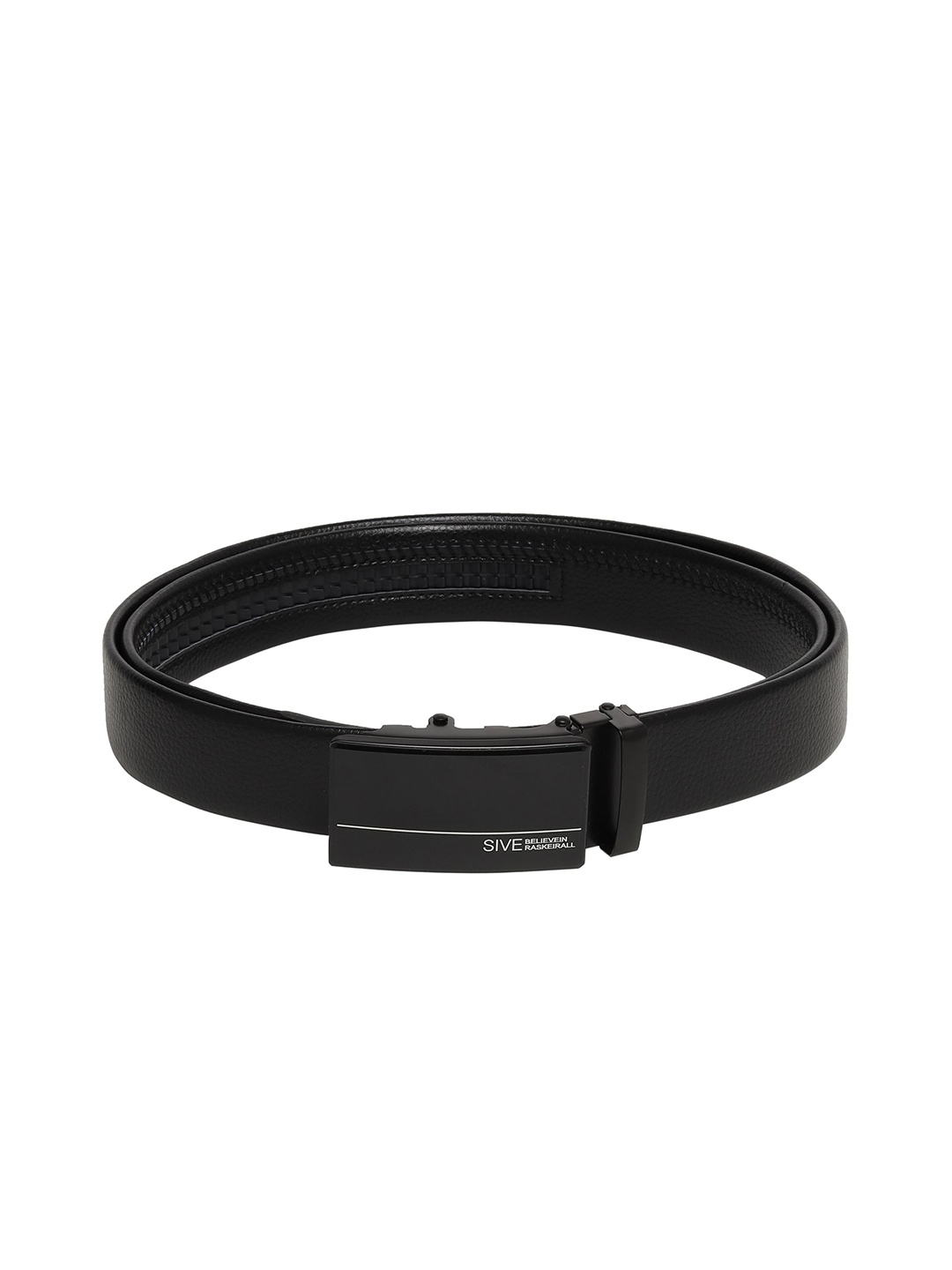 

WINSOME DEAL Men Textured Slider Buckle Closure Formal Belt, Black