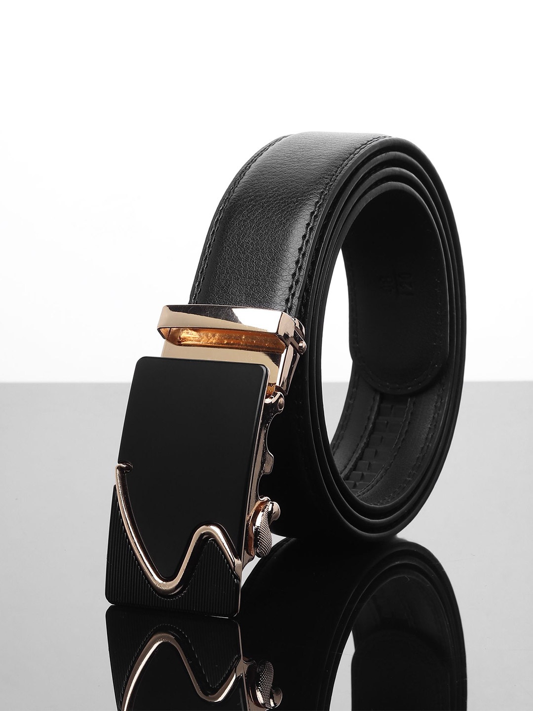 

WINSOME DEAL Men Slider Buckle Closure Textured Formal Belt, Black