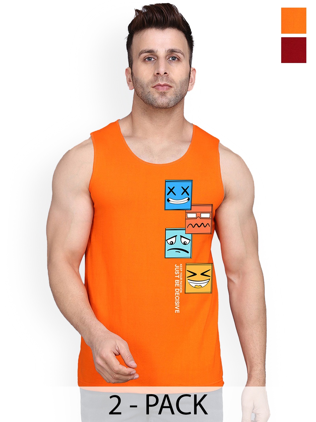 

SLOWLORIS Pack Of 2 Printed Sleeveless Gym Vests, Maroon