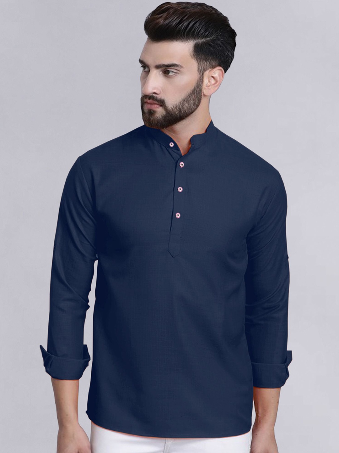 

allan peter Men Thread Work Kurta, Navy blue