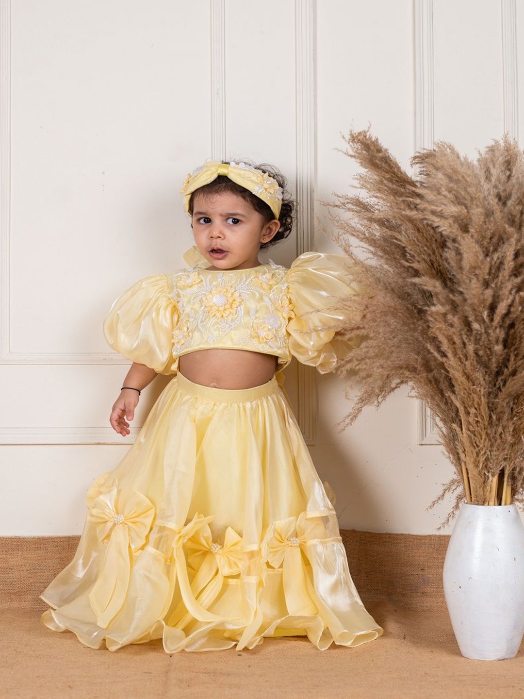 

Li'l Angels Girls Embroidered Thread Work Ready to Wear Lehenga Choli, Cream