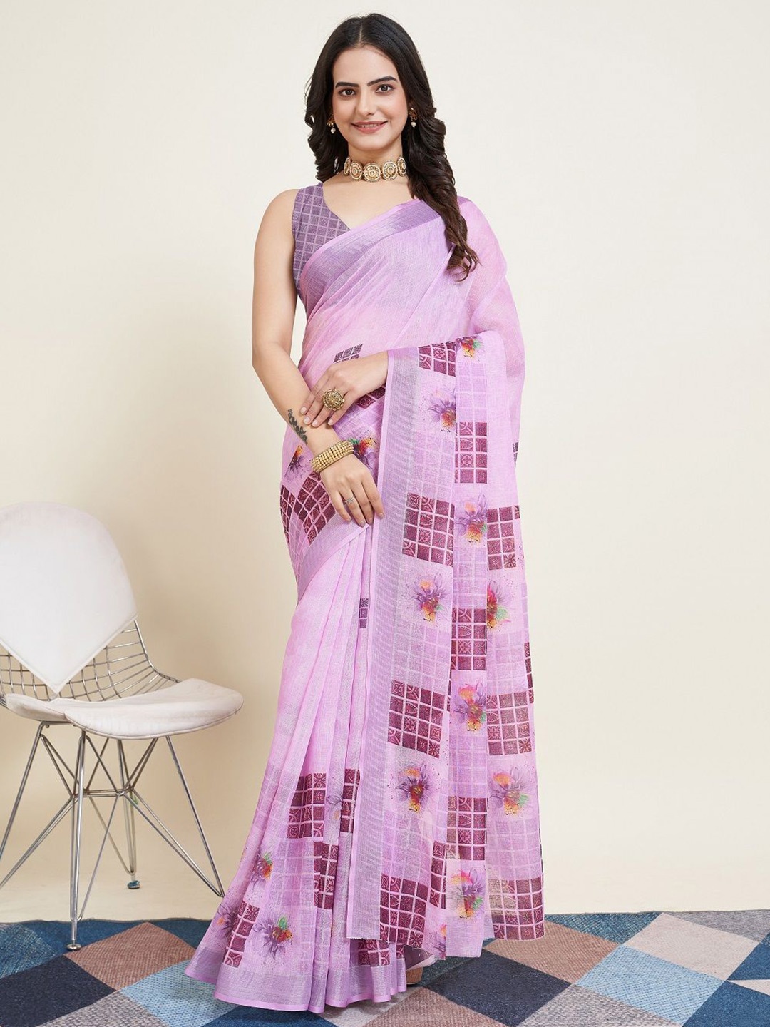 

SHOBHA SAREES Floral Zari Silk Cotton Saree, Purple