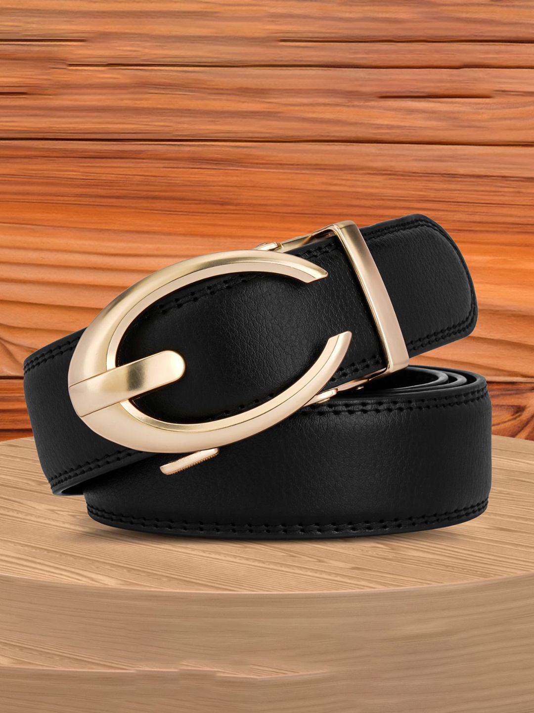 

WINSOME DEAL Men Textured Slider Buckle Closure Formal Belt, Black