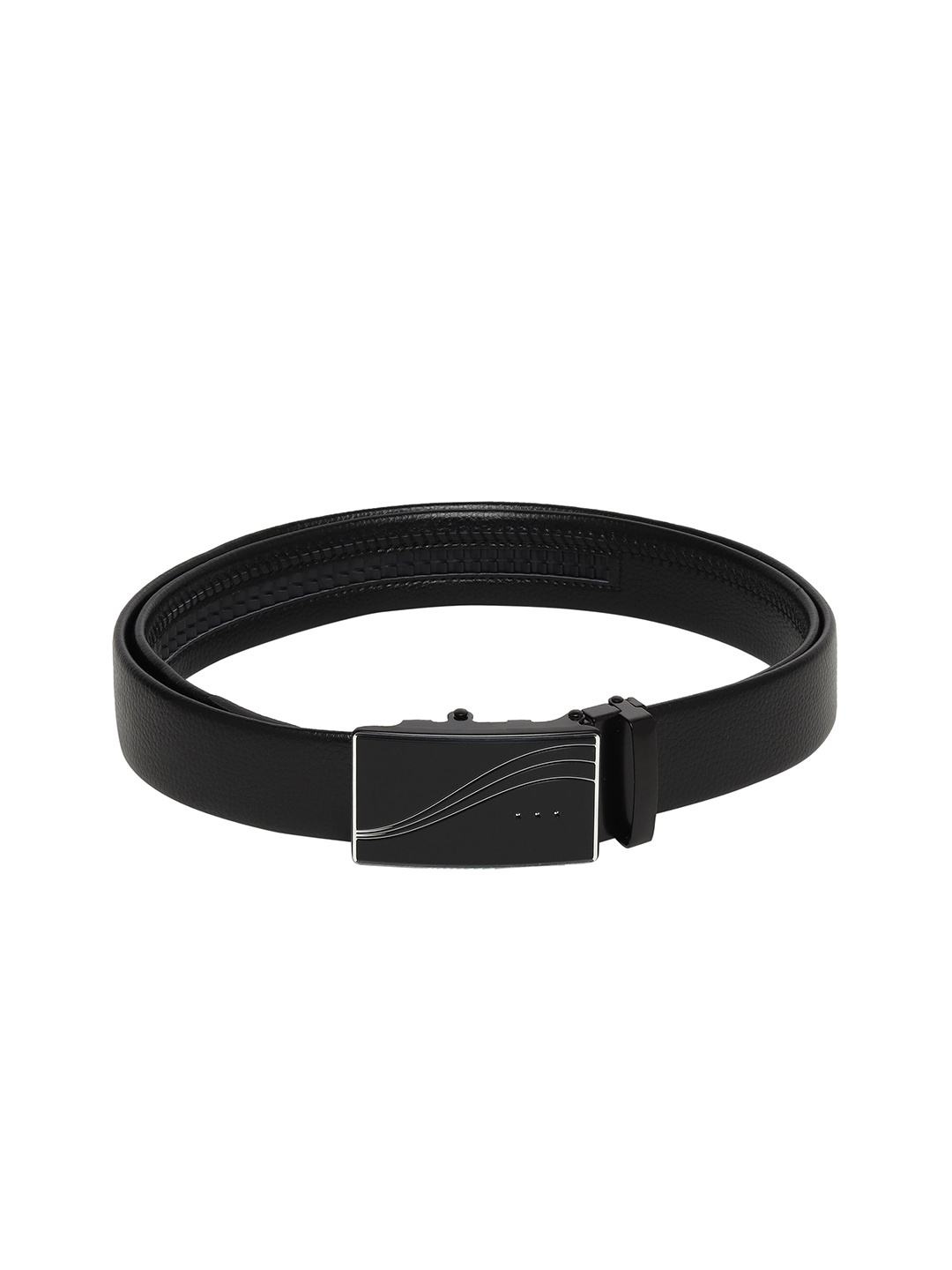 

WINSOME DEAL Men Textured Slider Buckle Closure Formal Belt, Black