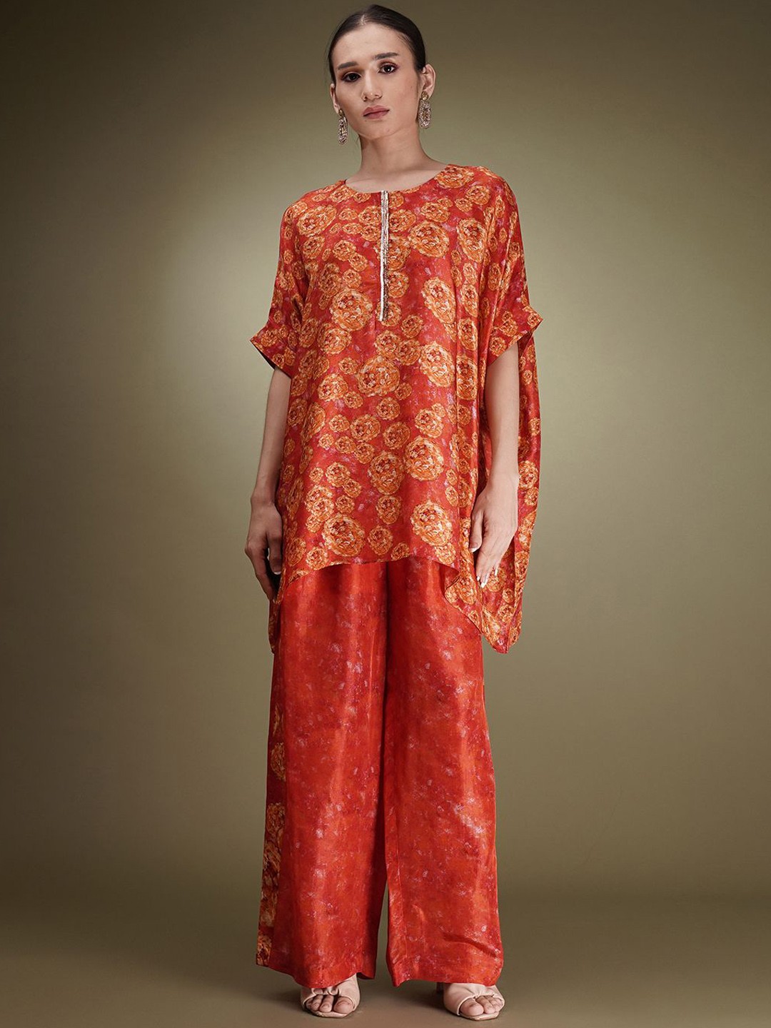 

Breathe by Aakanksha Singh Floral Printed Top With Palazzo, Orange