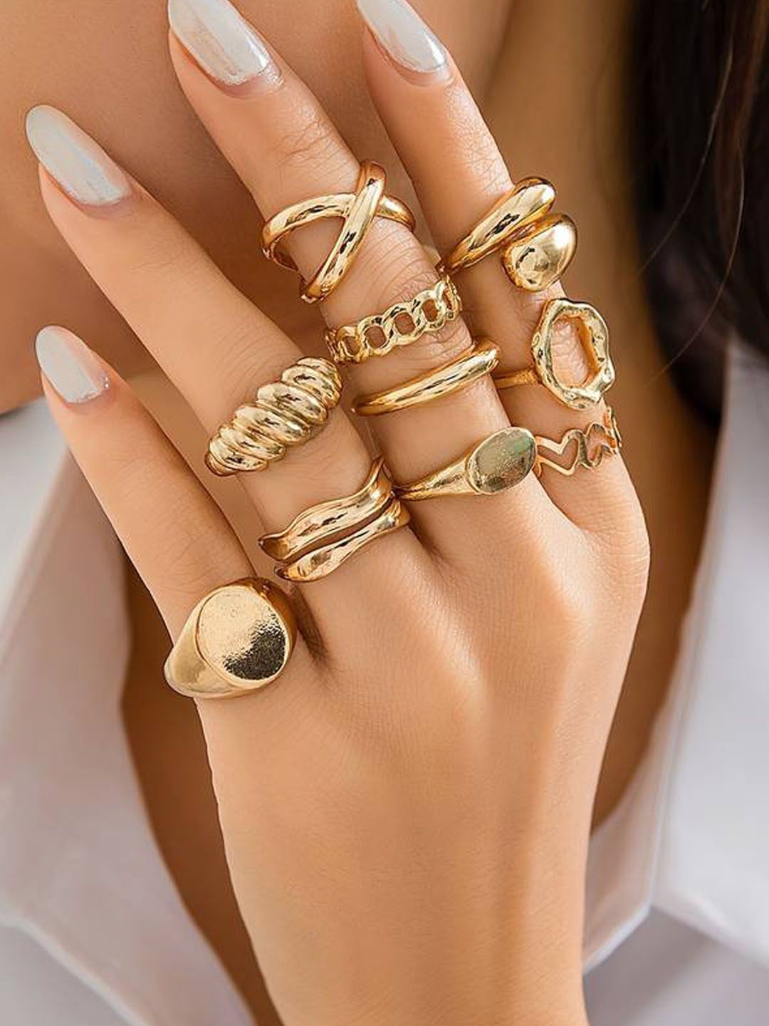 

Jewels Galaxy Set of 10 Gold Plated Finger Ring