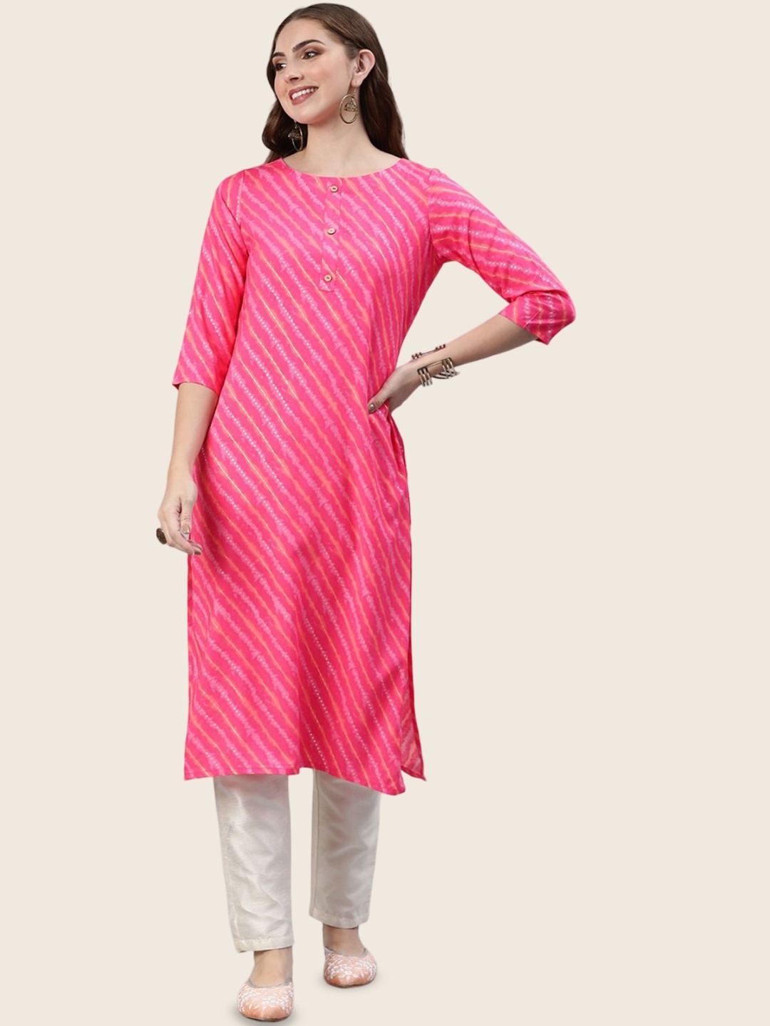 

Shaily Leheriya Printed Round Neck Straight Kurta, Pink