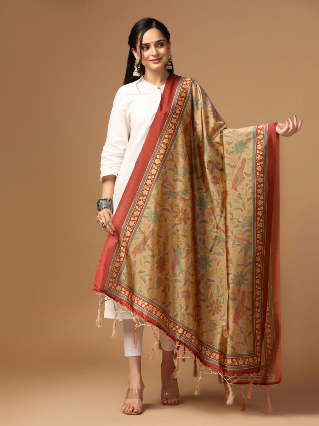 

Kaizen TEXO FAB Ethnic Motifs Digital Printed Assam Silk Dupatta, Brown