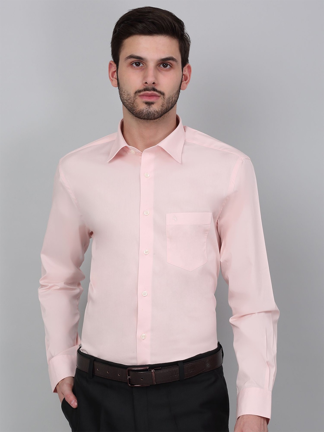 

Cantabil Men Spread Collar Solid Cotton Formal Shirt, Pink