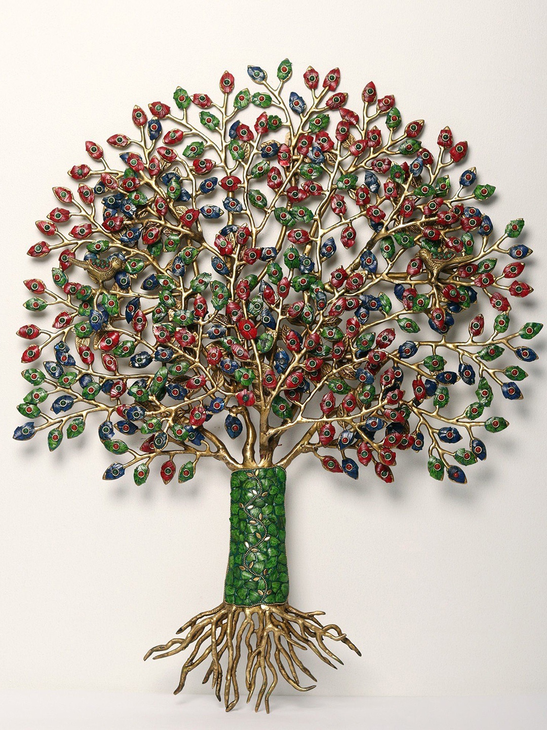 

Exotic India Brass Tree of Life with Inlay Work Wall Decor, Red